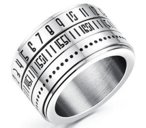 Punk Men&prime;s Spinner Ring Date Number and Roman Numeral Rotatable Stainless Steel Ring for Boy
