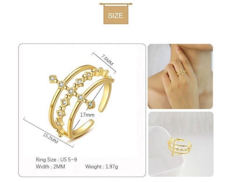 Real 925 Sterling Silver Ring Hollow Diamond Zircon Fashion Exquisite Adjustable Ring Women Girls Jewelry Gift