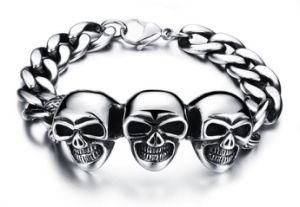 Three Skull Bracelet Vintage Men Jewelry 316L Stainless Steel Chain Rock Punk Style Bracelets Men&prime;s Jewellery Accessories Pulseras