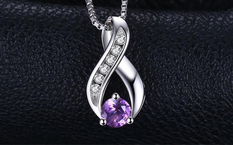 925 Sterling Silver Pendant for Fashion Women Fine Jewelry with Gemstone Amethyst
