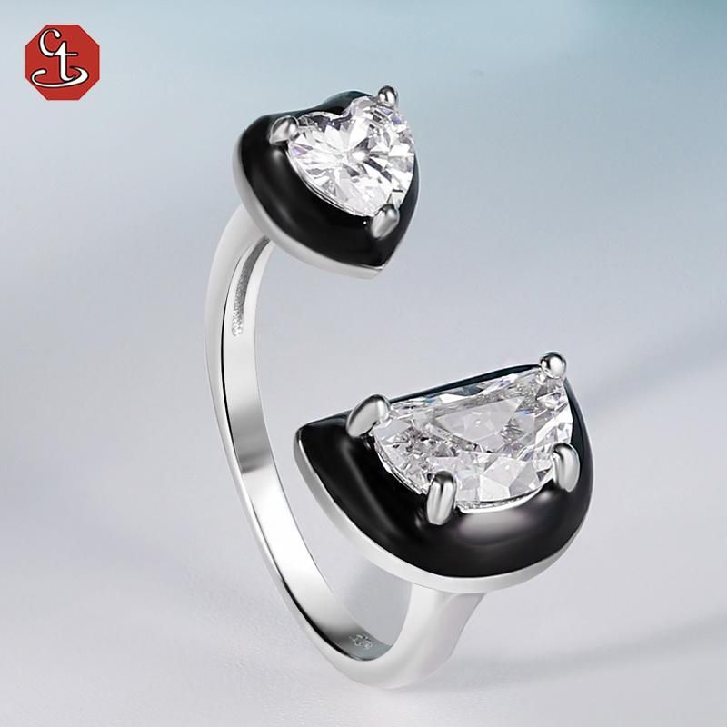 Fashion 925 silver jewelry set with CZ black enamel necklace earring noble and classical