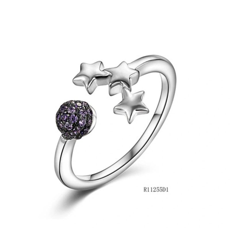 Hot Sale Star Design Silver with CZ Enamel Open Ring