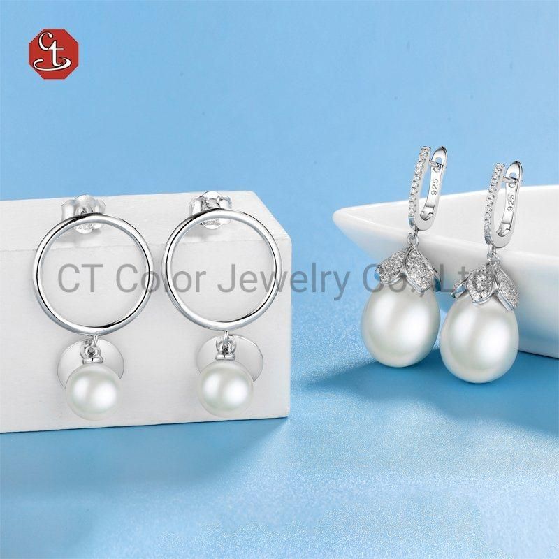 Fashion Women Jewelry 925 Sterling Silver Earrings Natural Pearl Stud Earrings