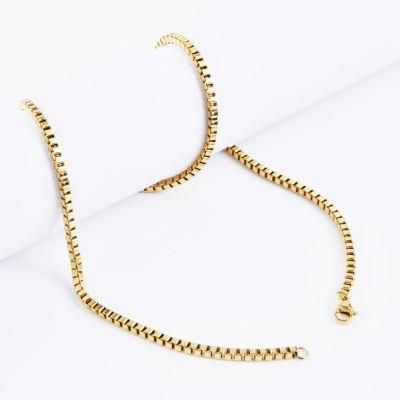 Cheap New 18 20 22 24 Inches Fashion Jewelry Men Gold Plated Stainless Steel Box Chain Necklace for Pendants or Charms