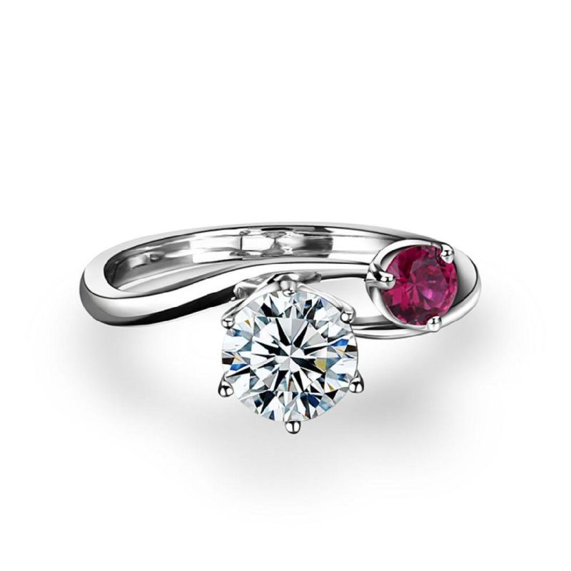 Romantic Heart Cut Gemstones18K White Gold Plated Ruby Moissanite Diamond Ring for Women