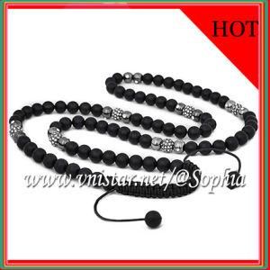 Agate Beads Macrame Necklace with Black Rhinestone