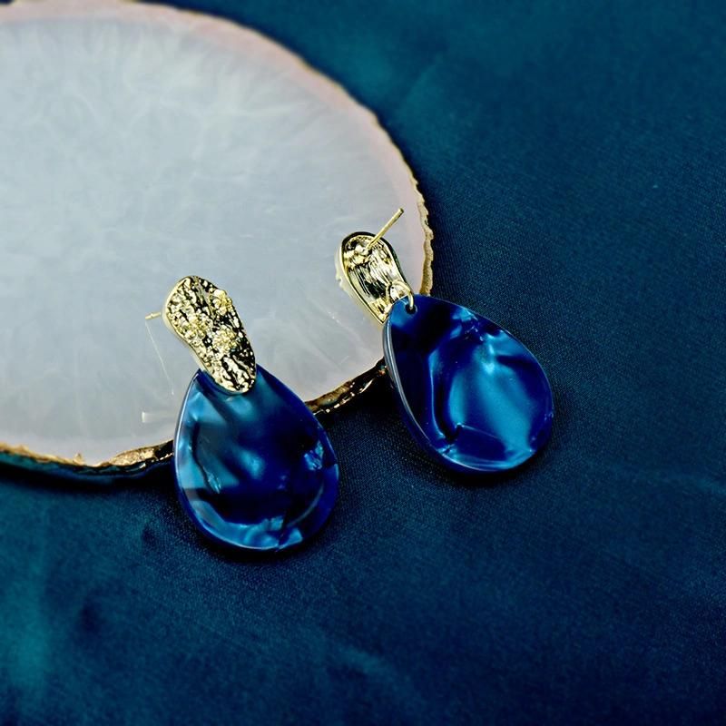Fashion Jewelry Vintage Blue Teardrop-Shaped Acetate Plate Earrings Resin Earrings
