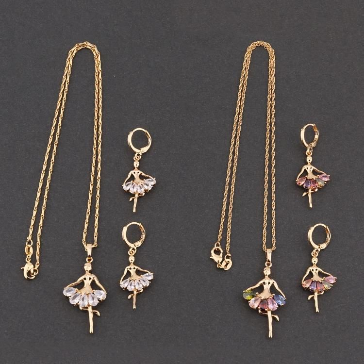 Costom Fashion Women 18K Gold Plated Alloy Crystal Silver Jewelry Chain Sets Pendant Necklace