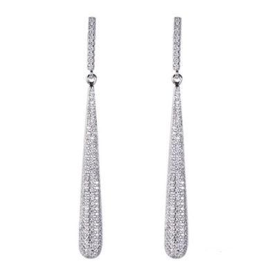 925 Silver Fashion Geometric Long White CZ Earring for Promotion Sales