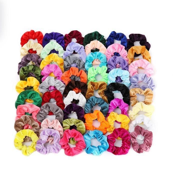 Factory Custom 50 Colors Designer Scrunchie Velvet Scrunchie Package Vintage Hair Band for Girl Women
