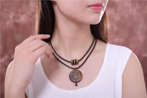 Vintage Jewelry Tree Design Wooden Pendant Long Necklace for Women