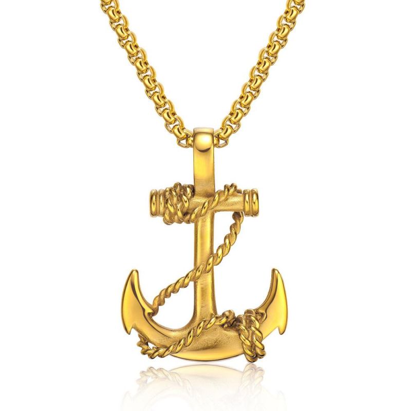 Stainless Steel Anchor Pendant Necklace with Stainless Steel Chain for Mens