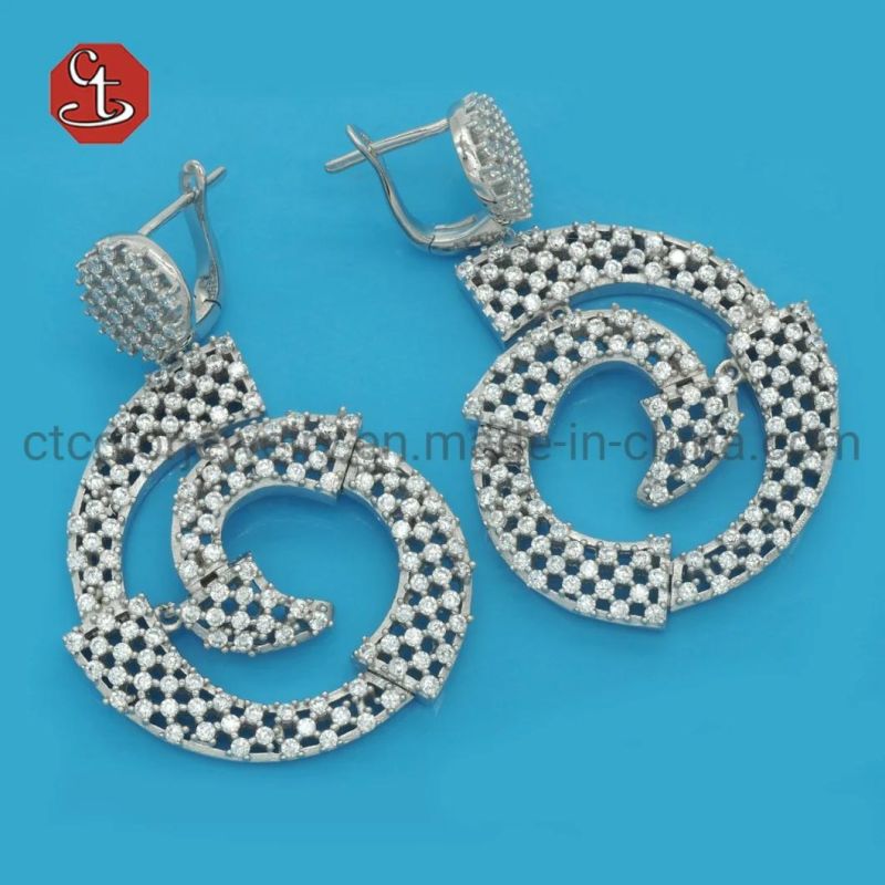 Rhodium Plated Fashion Silver Hollow Inside Baguette TP SQ Square Shape Micro Pave CZ Stud Earrings for Women