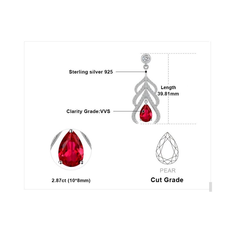 Created Ruby Peacock Plume Teardrop Pendant for Women 925 Sterling Silver Jewelry