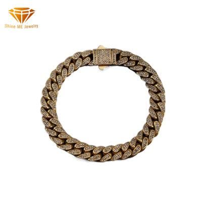 New Popular Stainless Steel Full Diamond Cuban Chain Bracelet Necklace Men&prime;s Fashion Trend Student Accessories Bl2221