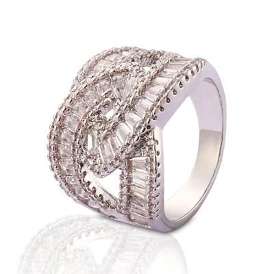 Fashion Women Silver Stainless Steel Rhodium Plated Engagement Wedding Finger Rings Jewelry