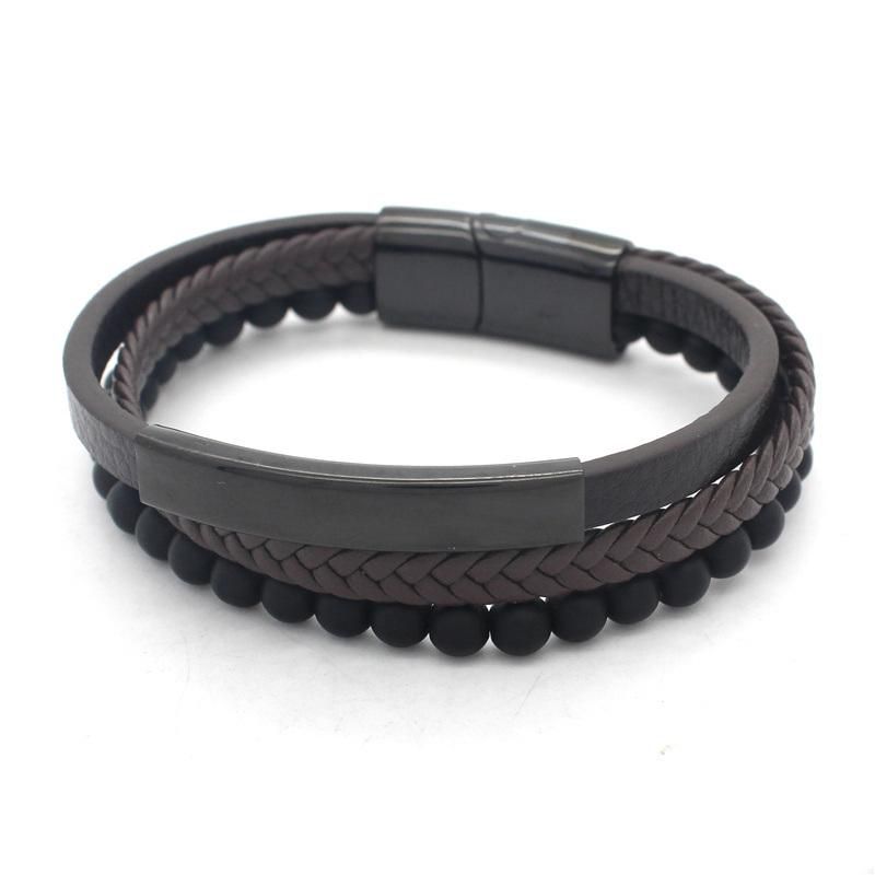 Fashion Jewellery Stainless Steel Magnetic Clasp Leather Bracelet for Mens