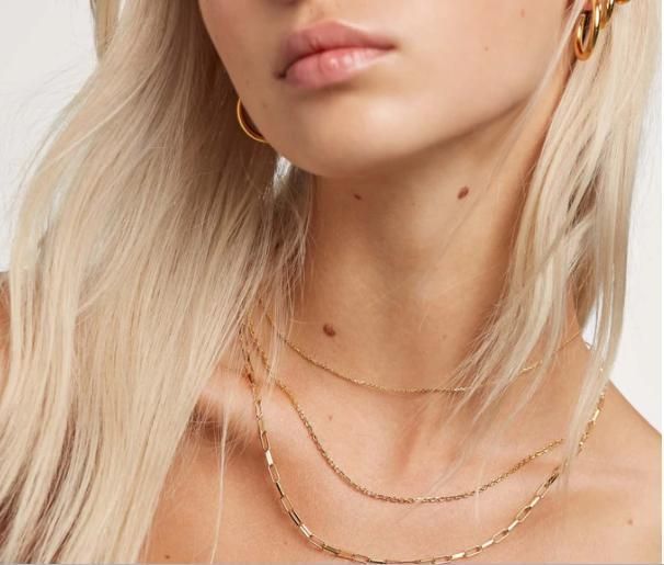Fashion Designer Jewelry Simple Clean Essential 18K Gold Plated Brass Link Chain Necklace Set for Women