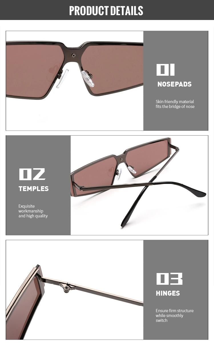 2022 Fashion Unique One-Piece Unisex Luxury Sun Glasses Metal Frame Cat Eyes Rimless Sunglasses