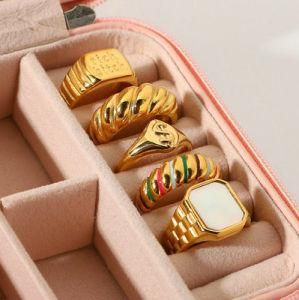 2021 Trendy Woman Rings Luxury Jewelry Stainless Steel New Rings 18K Gold Plated Emerald Engagement Rings Jewelry for Women