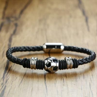 Cross-Border E-Commerce Jewelry Bracelet 20.5 Cm Titanium Steel Football Accessories Leather Men&prime; S Bracelet