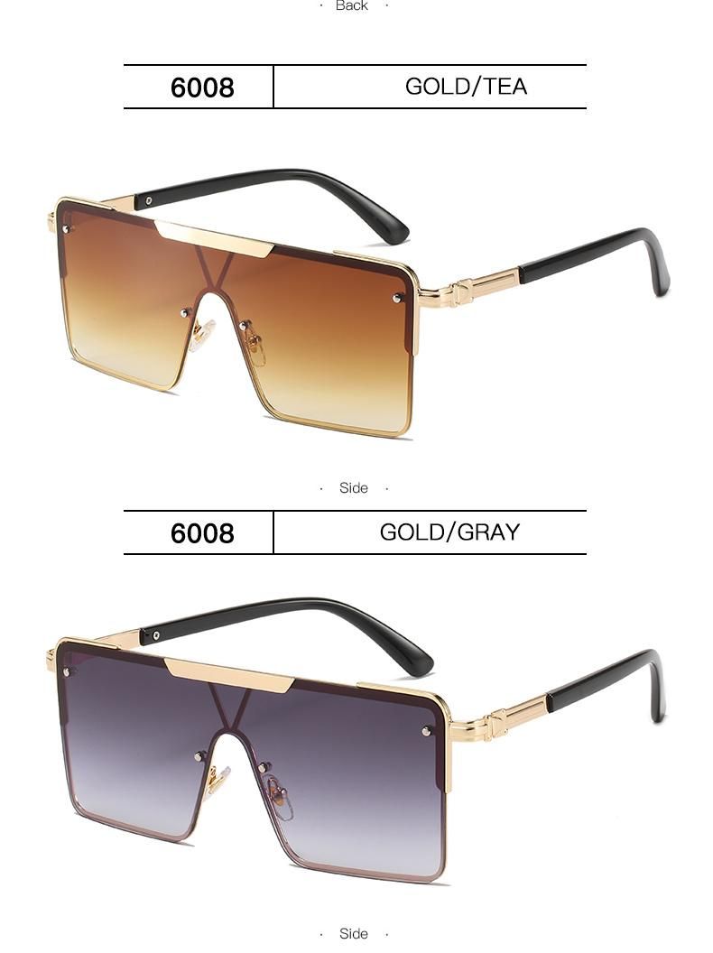 New Metal Frame Textured Sunglasses Square Big Frame European and American Style Ins Sunglasses One-Piece Sunglasses