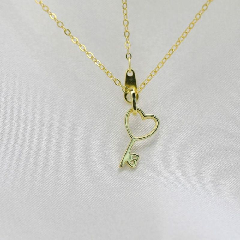 925 Sterling Silver 14K Gold Plated Hear Zircon Key Pendant Clavicle Chain Necklace Women Party Jewelry Gift