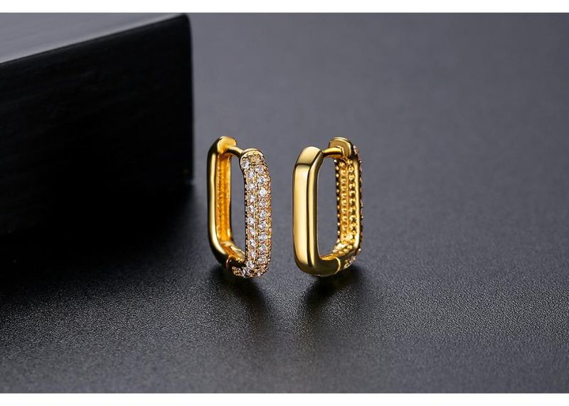 Simple Women′s Geometric Copper and Zircon Earrings