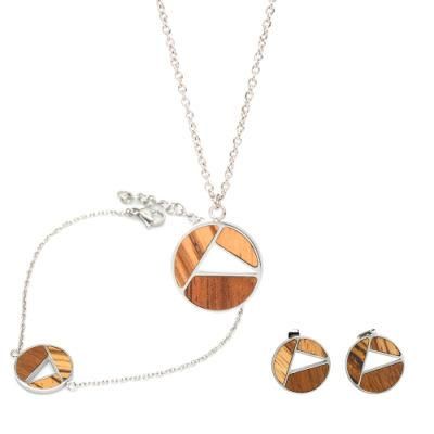Minimalist Stainless Steel Womens Jewelry 2021 Wood Pendant Wholesales Price Earring Bracelet Women Necklaces Jewelry Sets
