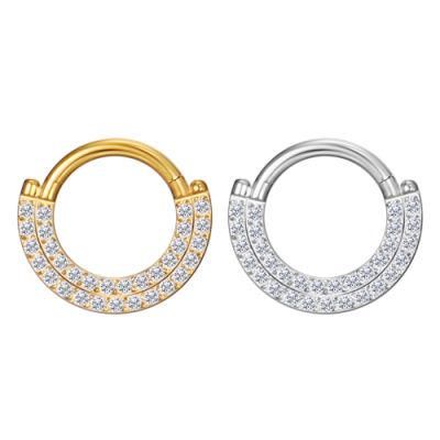 Nose Septum Rings Inlaid CZ G23 Titanium Nose Rings Hoop 16g 6mm to 12mm Body Piercing Jewelry