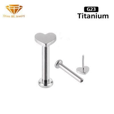 Fashion Piercing ASTM F136 Titanium G23 Titanium Lip Nail Push in Threadless Bases Mini Ear Nail Personality Heart Top Piercing Jewelry Tpn050