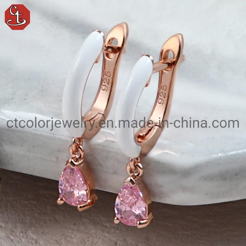 925 Silver or Brass Fashion Jewelry Handmade Drop Natural Blue Sky Color Stone Enamel Earring