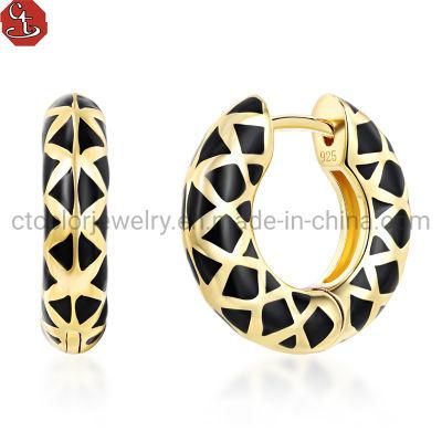 Fashionable Personality 925 silver Earrings Enamel Design Circle Earring