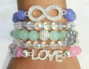 Fashion Bracelet Set, Pave Stone Bead Bracelet, Crystal Infinity, Love Charm Bracelet