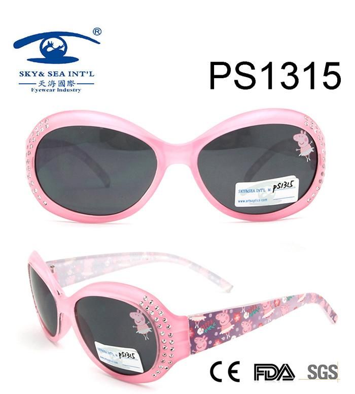Most Popular Cartoon Pink Colorful Kid Plastic Sunglasses (PS1315)