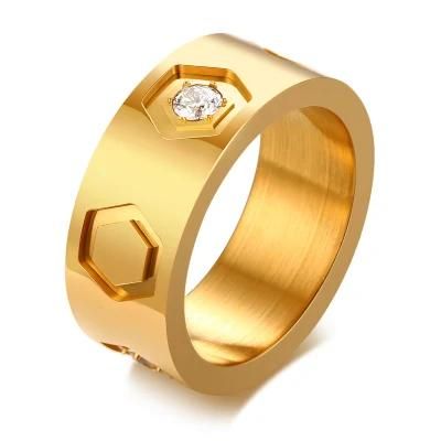Gold Plating Hexagon Shape Sample Design Engagement Stone Ring