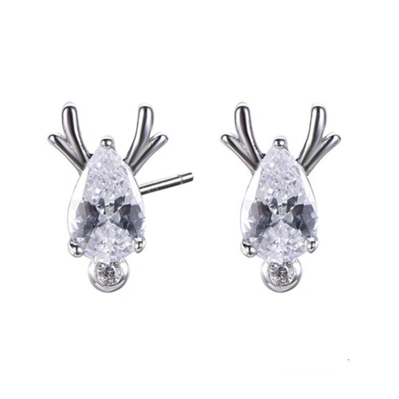 Lovely Deer Animal White Plated 925 Sterling Silver Stud Earring for Girls