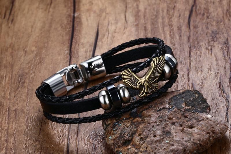 Eagle Braided Leather Rope Men Vintage Bracelet Fashion Jewelry