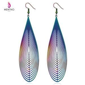 New Stainless Steel Colorful Hollow Long Water Drop Design Women&prime;s Earrings