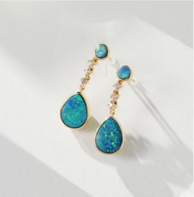 Fashion Jewelry Gold Colour Plated 925 Silver Lab Opal Earrings Gift