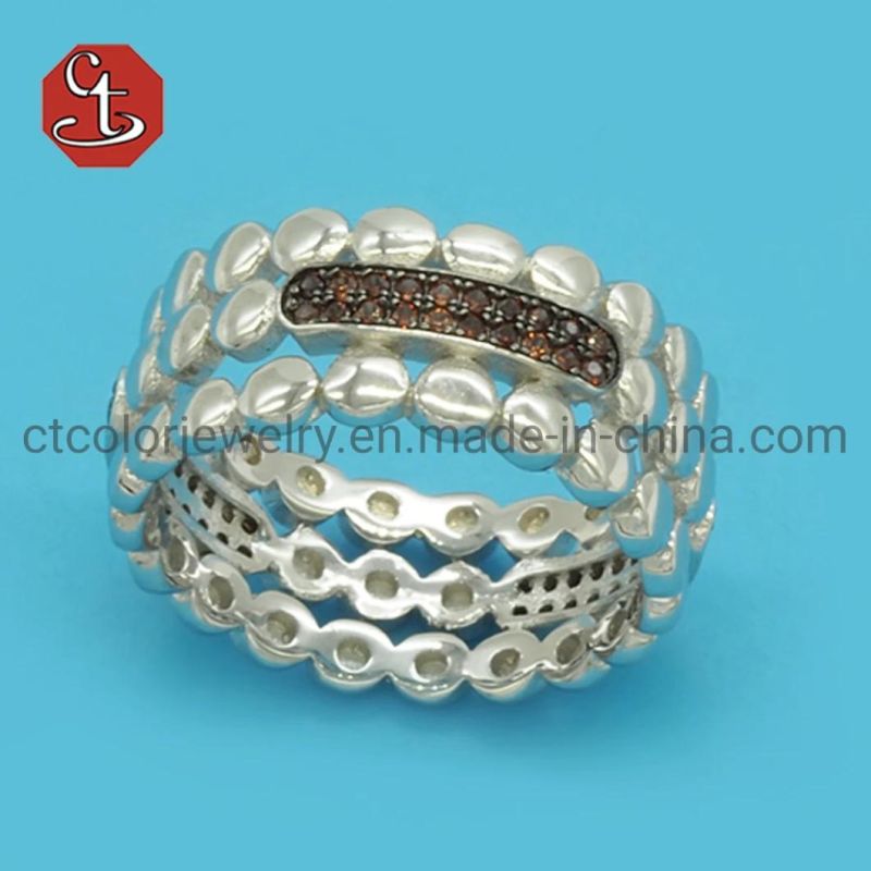 Eternity Classic Band White Cubic Zircon CZ Two tone plating Rhodium & Black plated Brass & Silver Ring