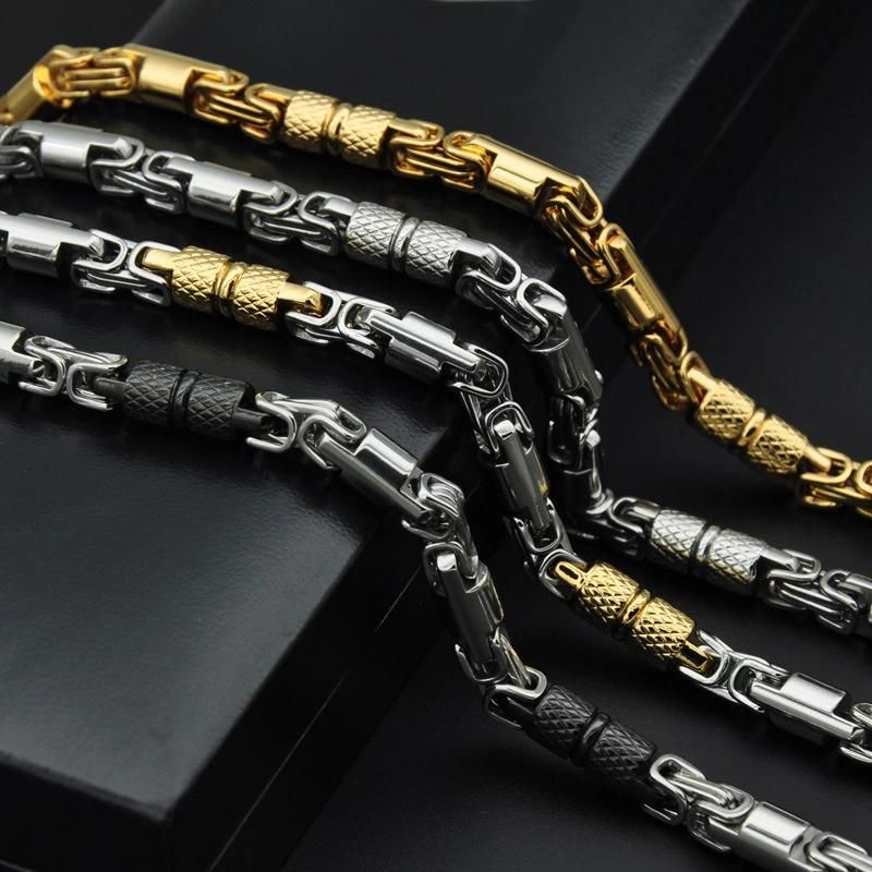 Stainless Steel Byzantine Chain Link Necklace 18K Gold Plated Daily Chain for Mens Necklace Jewelry