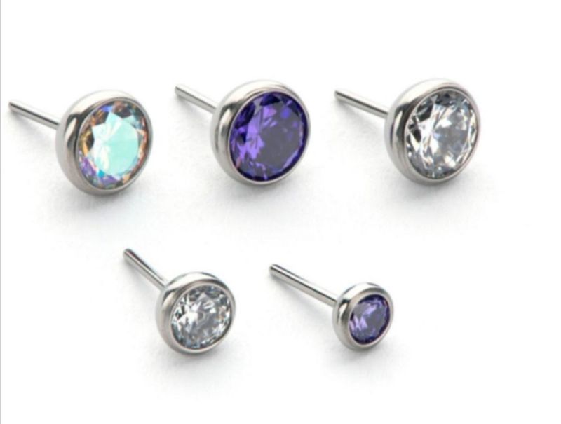 Fashion Jewelry G23 Titanium Body Piercing Jewelry with Stones F136 Titanium Top with Threadless Tpn048