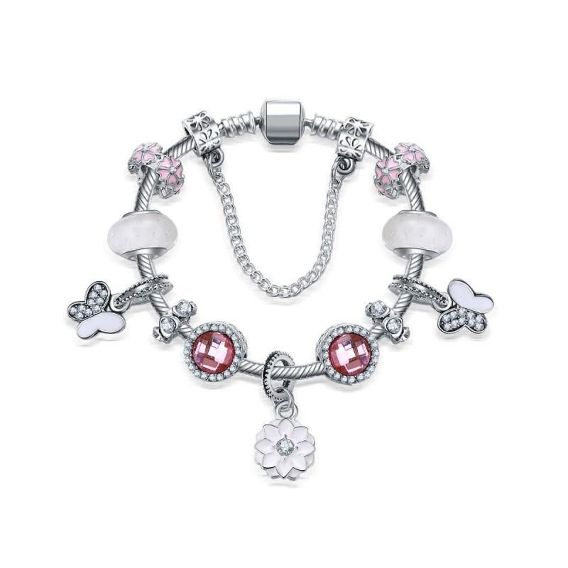 DIY Beads Crystal Charm Silver Bracelets & Bangles Jewelry Gift Women Bangle