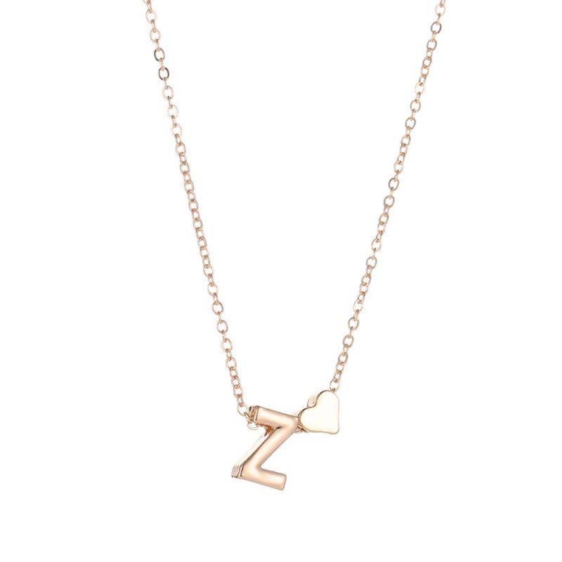 Fashion Women Tiny Heart Dainty Initial Letter Name Necklace Jewelry