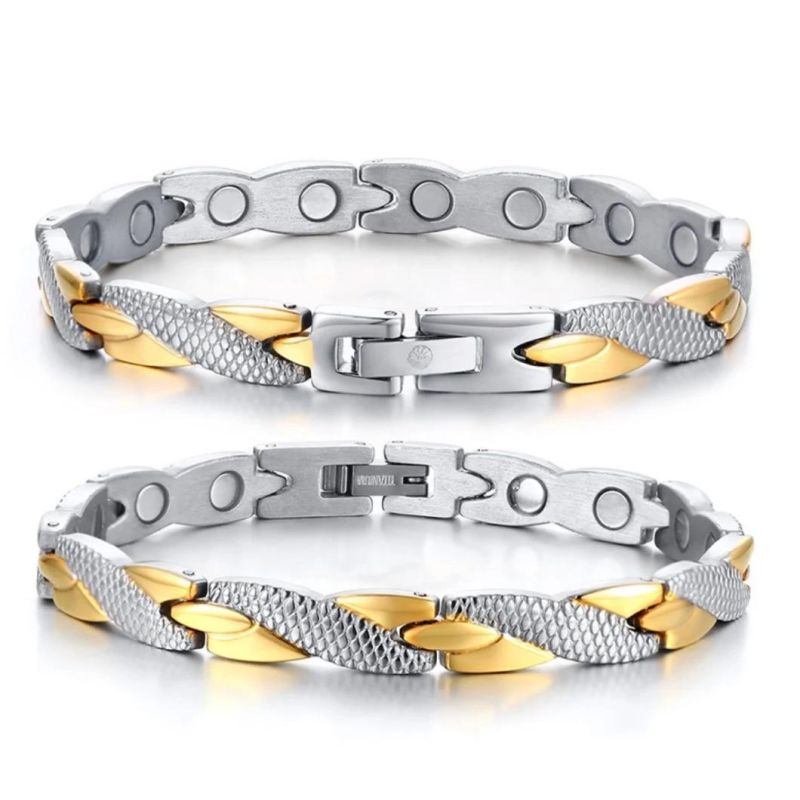 Titanium Steel Gold Double Row Magnet Bracelet Stainless Steel Men′ S Bracelet Accessories Send Friends