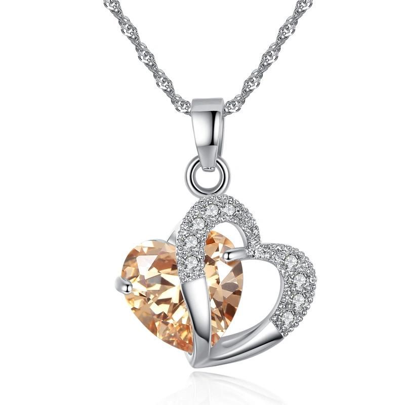 Amethyst Colorful Zircon Heart Shape Necklace