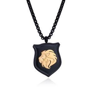 Black Stainless Steel Gold Lion Head Pendant Necklace for Men