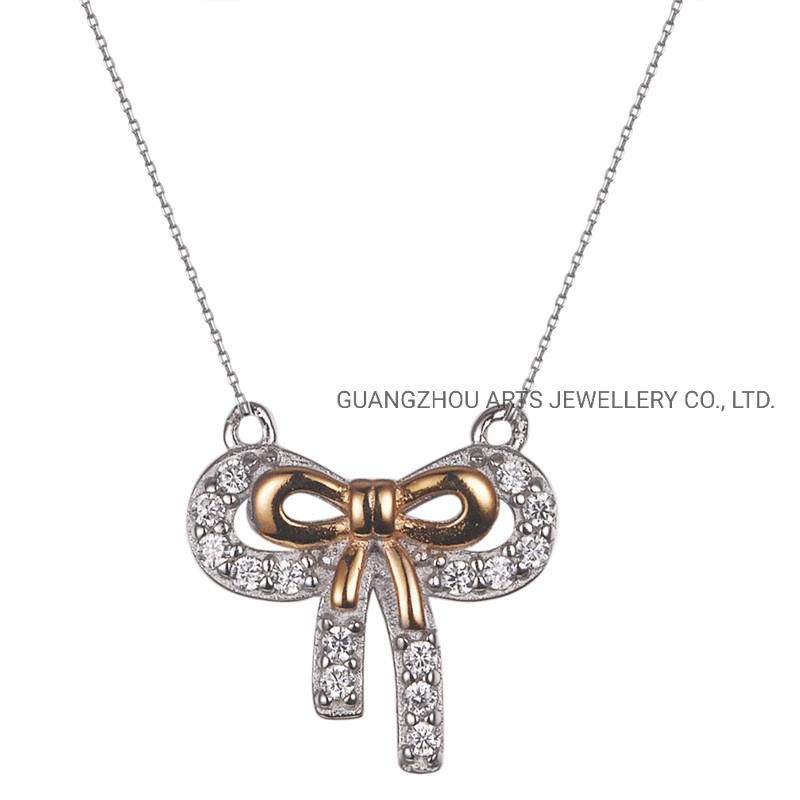 Two Tone Plating Bowknot Fashion Jewelry Silver Necklace