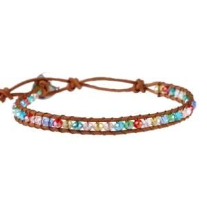 Leather Chain Natural Stone Beads Bracelet Rainbow Crystal Chakra Bracelets